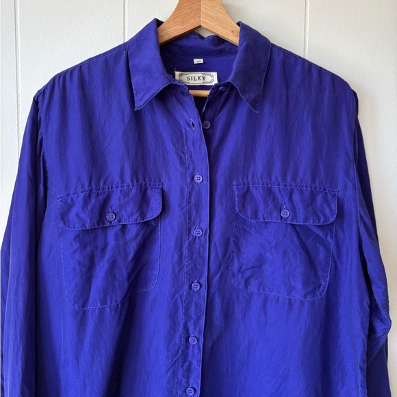 Vintage Silk Blue Button Down Shirt | Size Medium - Picture 4 of 10